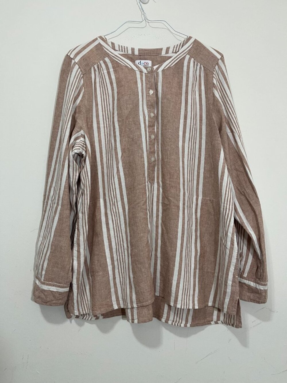 Denim & Co. Linen Blend Striped Woven Blouse Tunic Top Size XL Roll Tab Sleeve